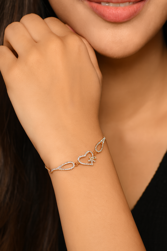 Rose Gold Teardrop Heart Crystal Bracelet