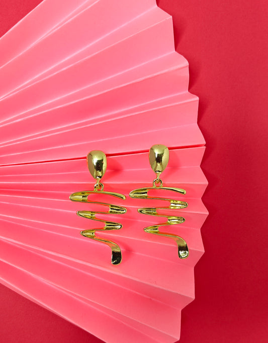 Gold Abstract Wave Drop Earrings