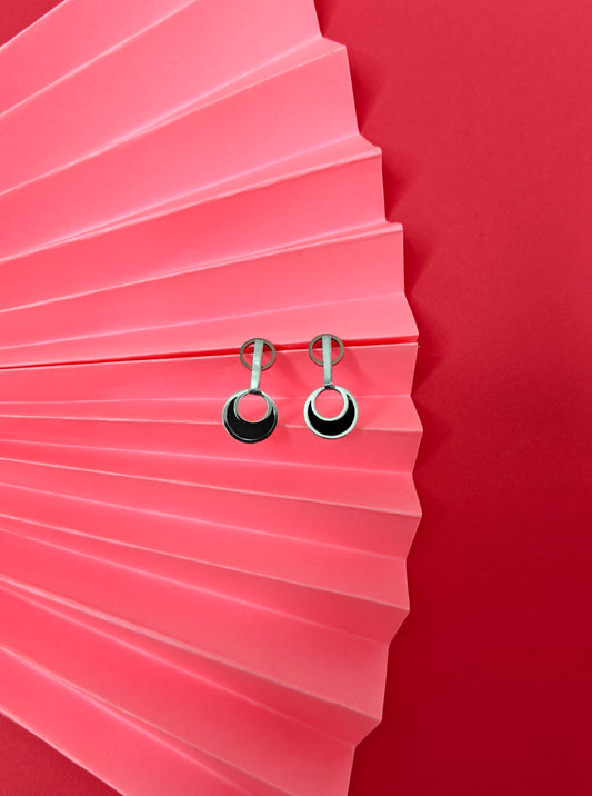 Black Silver Hoop Drop Earrings