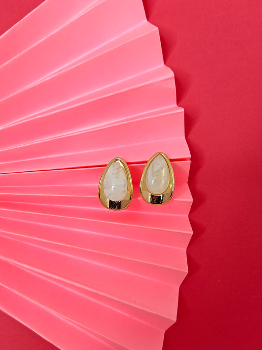 White Marble Teardrop Earrings