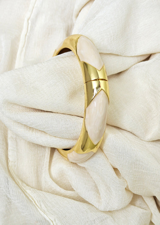Cream Marble Panel Gold Bangle
