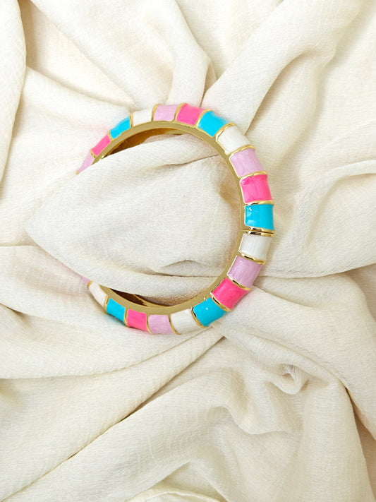 Multi-Color Enamel Tile Gold Bangle