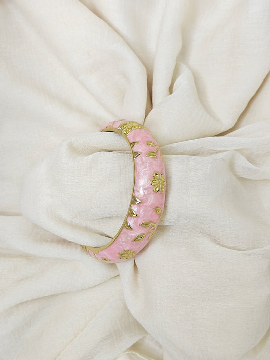 Pink Enamel Floral Gold Bangle