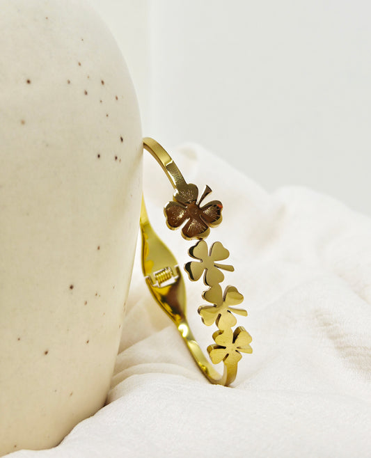 Gold Quad Clover Charm Bangle