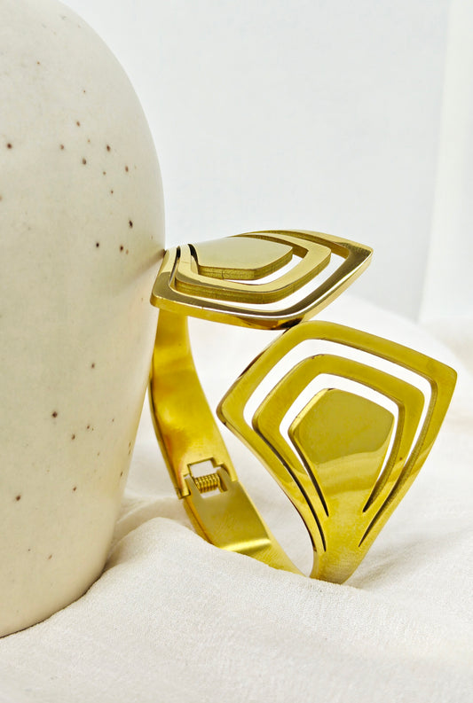 Layered Chevron Gold Statement Bangle