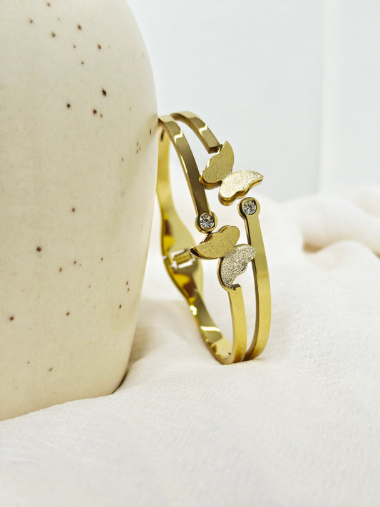 Gold Butterfly Charm Dual Band Bangle
