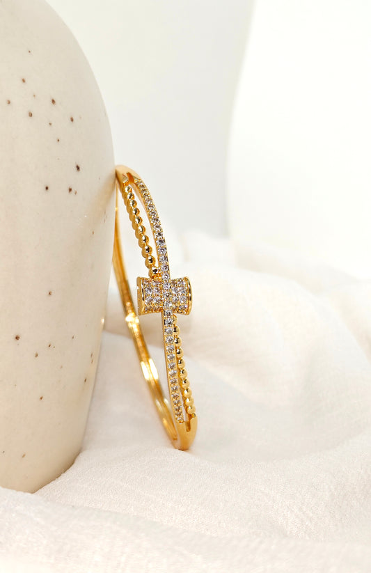 Gold Double Row Crystal Line Bangle