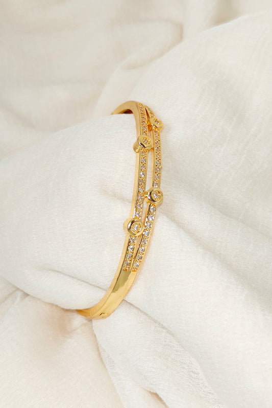 Gold Bubble Crystal Double Row Bangle