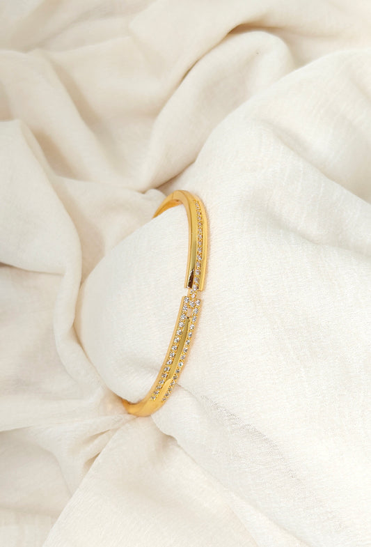 Gold Mixed Shape Crystal Line Bangle