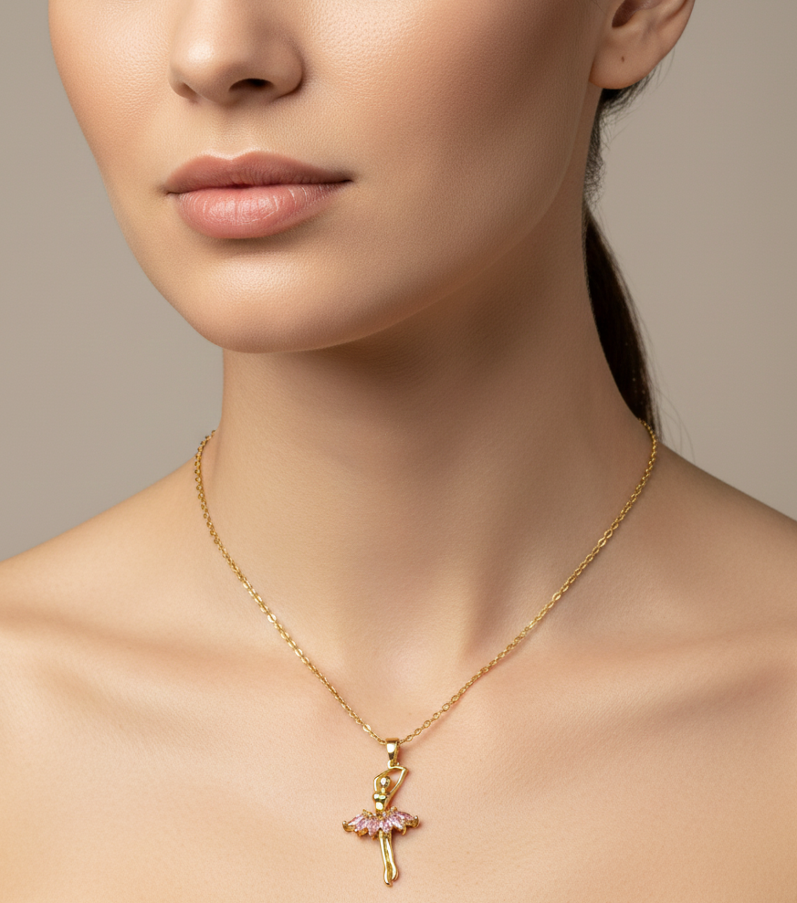 Gold Ballerina Crystal Skirt Necklace