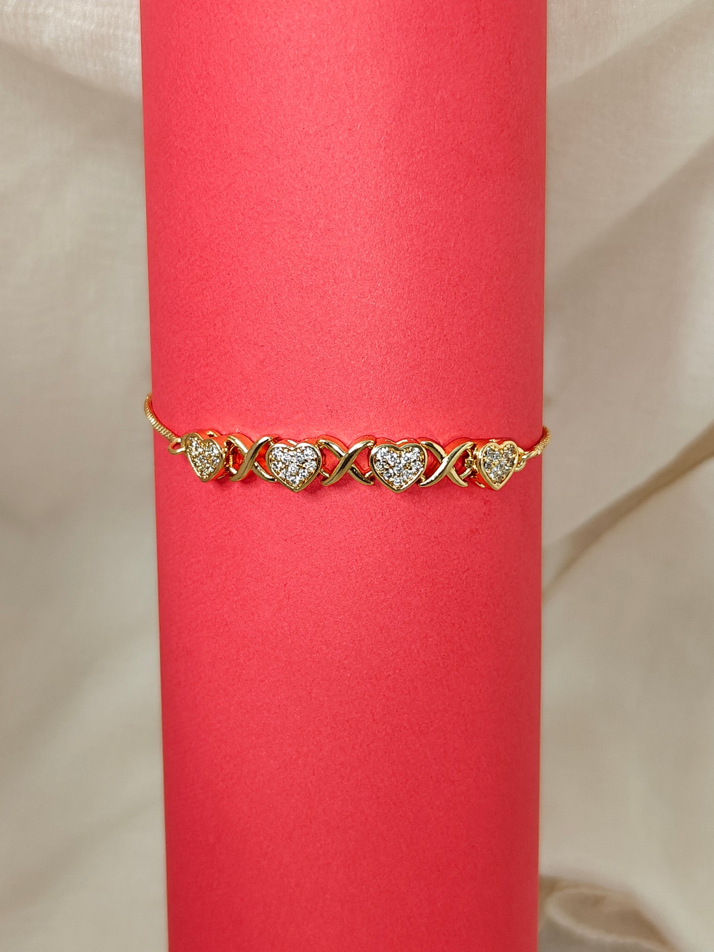 Rose Gold Heart Link Adjustable Bracelet
