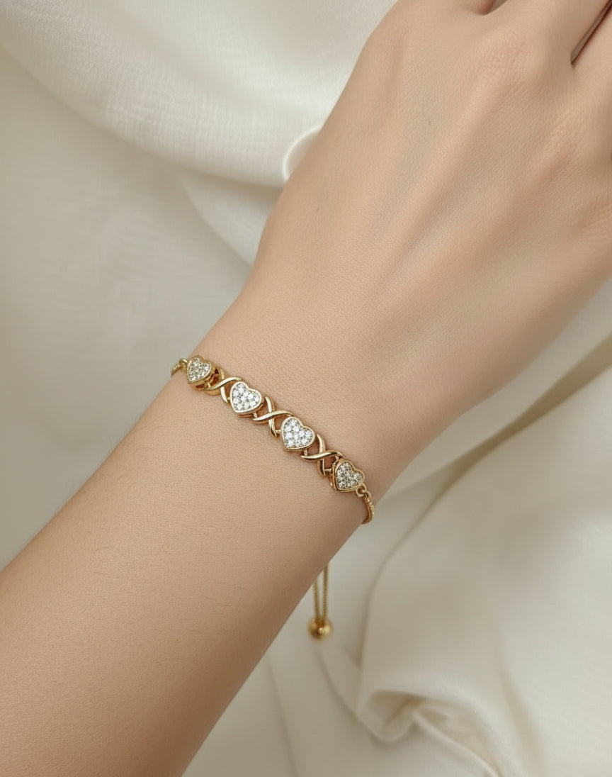 Rose Gold Heart Link Adjustable Bracelet