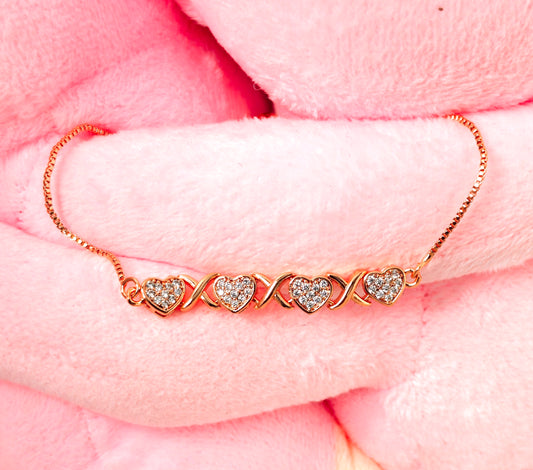 Rose Gold Heart Link Adjustable Bracelet