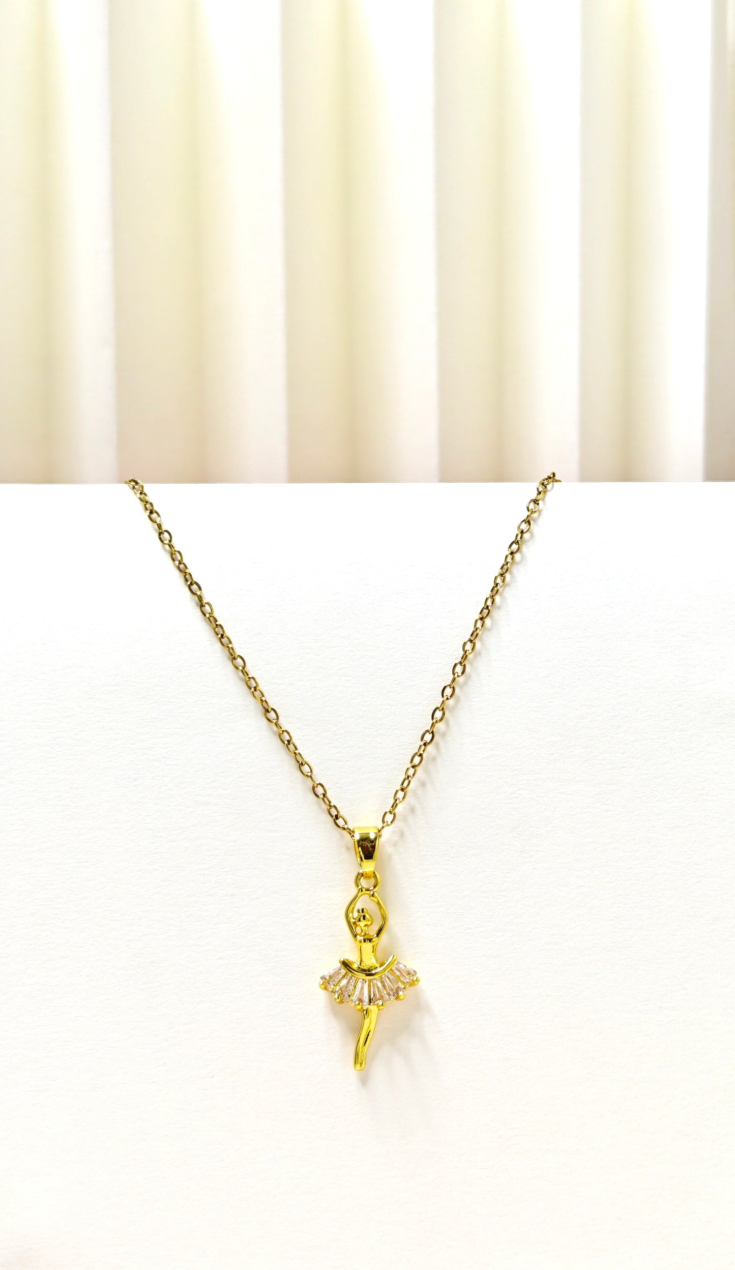 Gold Pink Ballerina Crystal Skirt Necklace