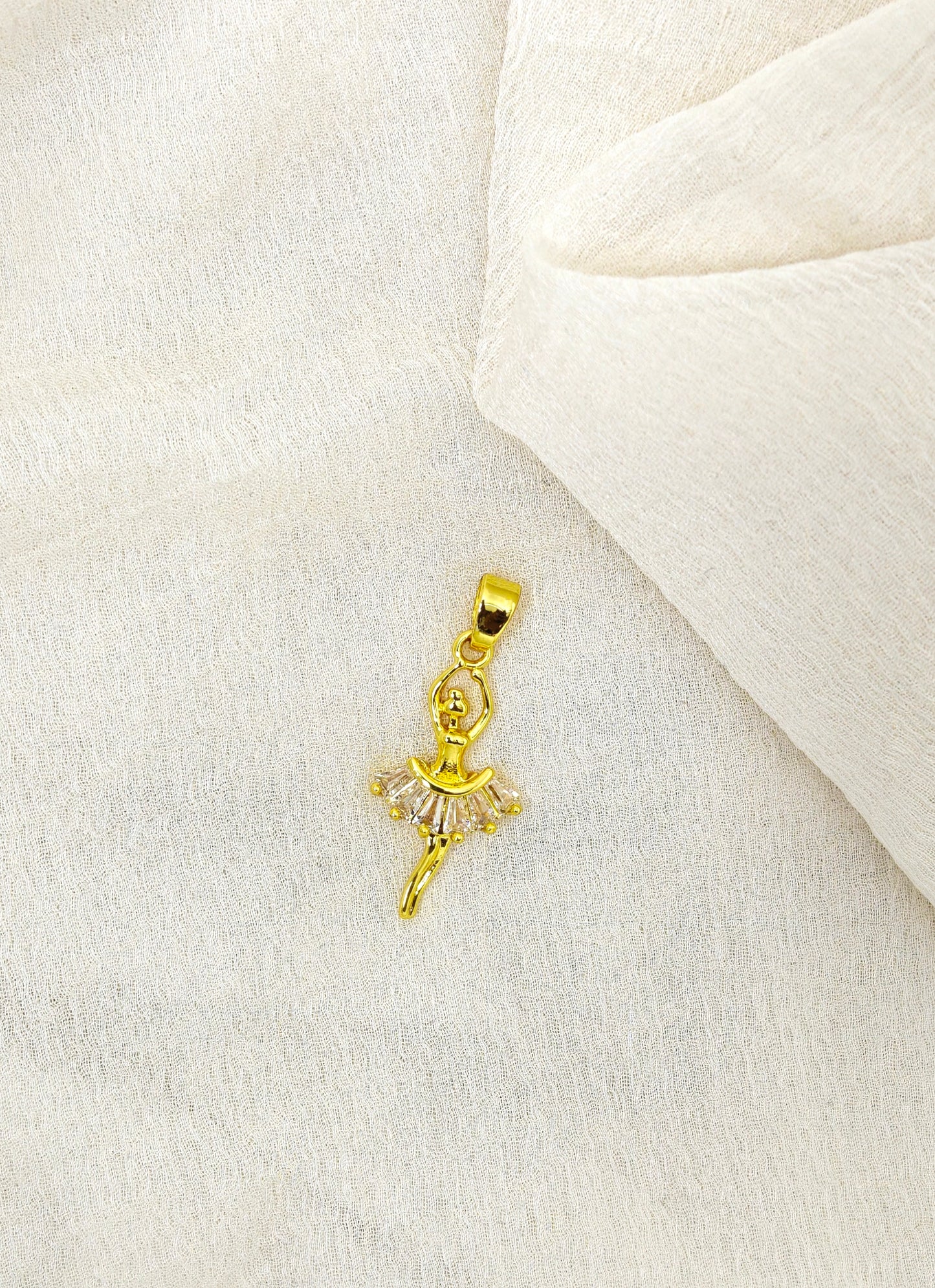 Gold Pink Ballerina Crystal Skirt Necklace