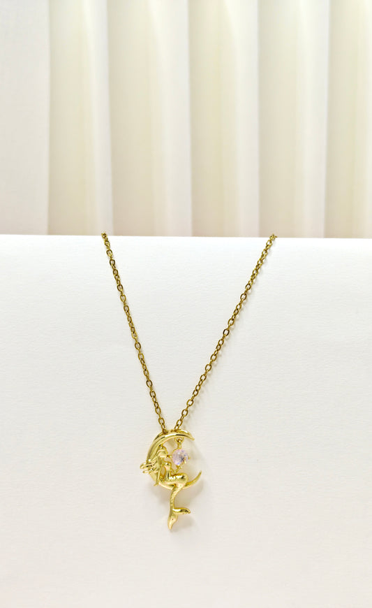 Gold Moon Bow Crystal Necklace