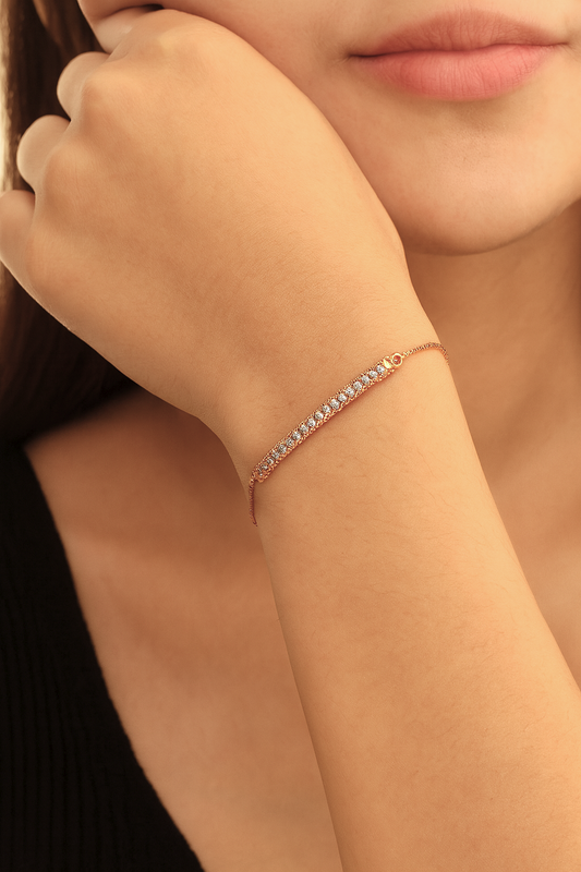 Rose Gold Slim Crystal Bar Bracelet