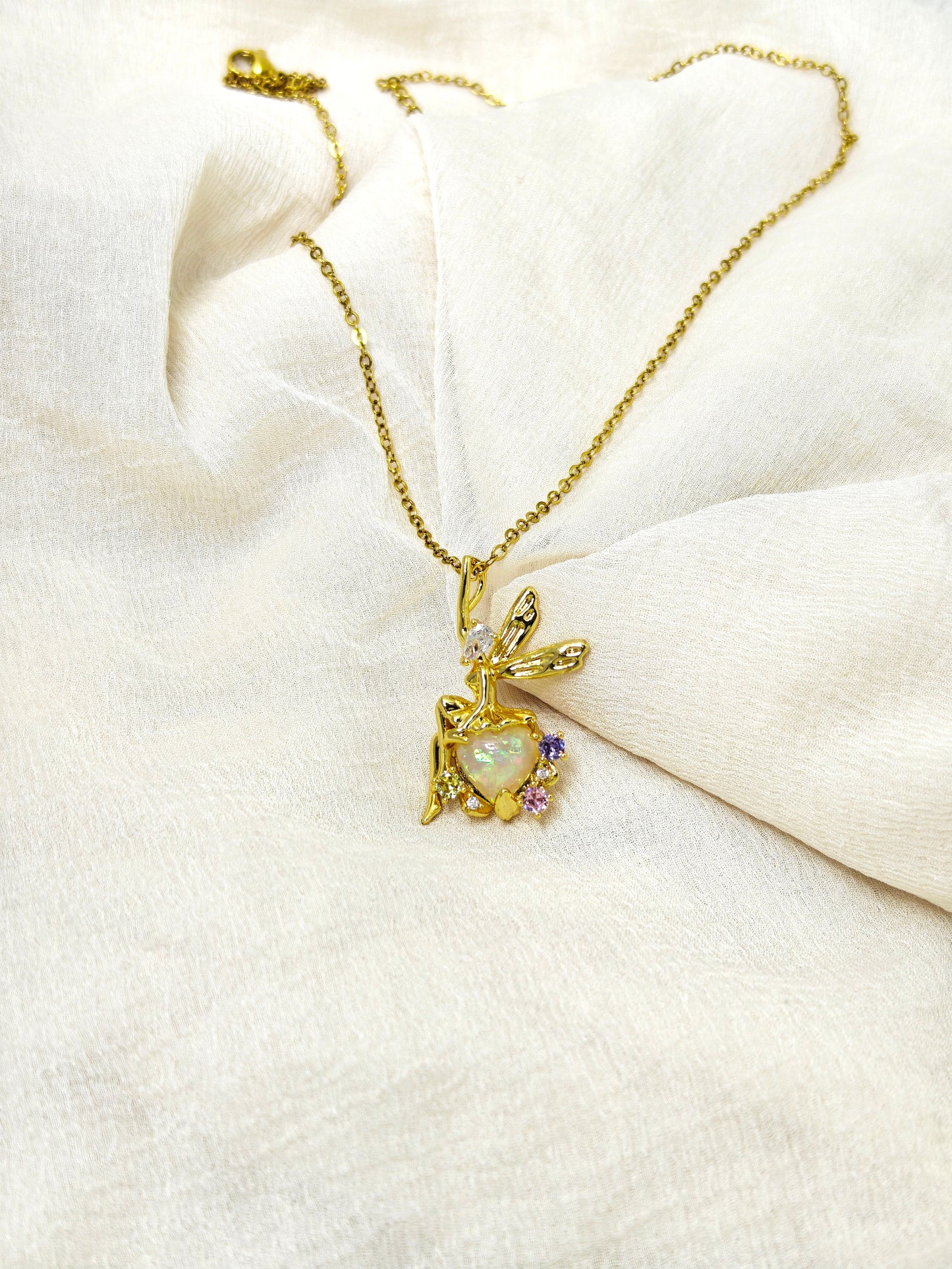 Gold Mermaid Moon Crystal Necklace