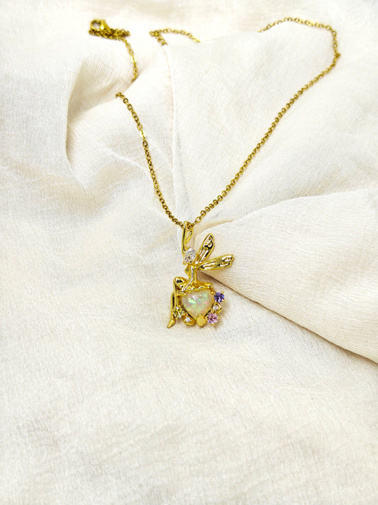 Gold Mermaid Moon Crystal Necklace