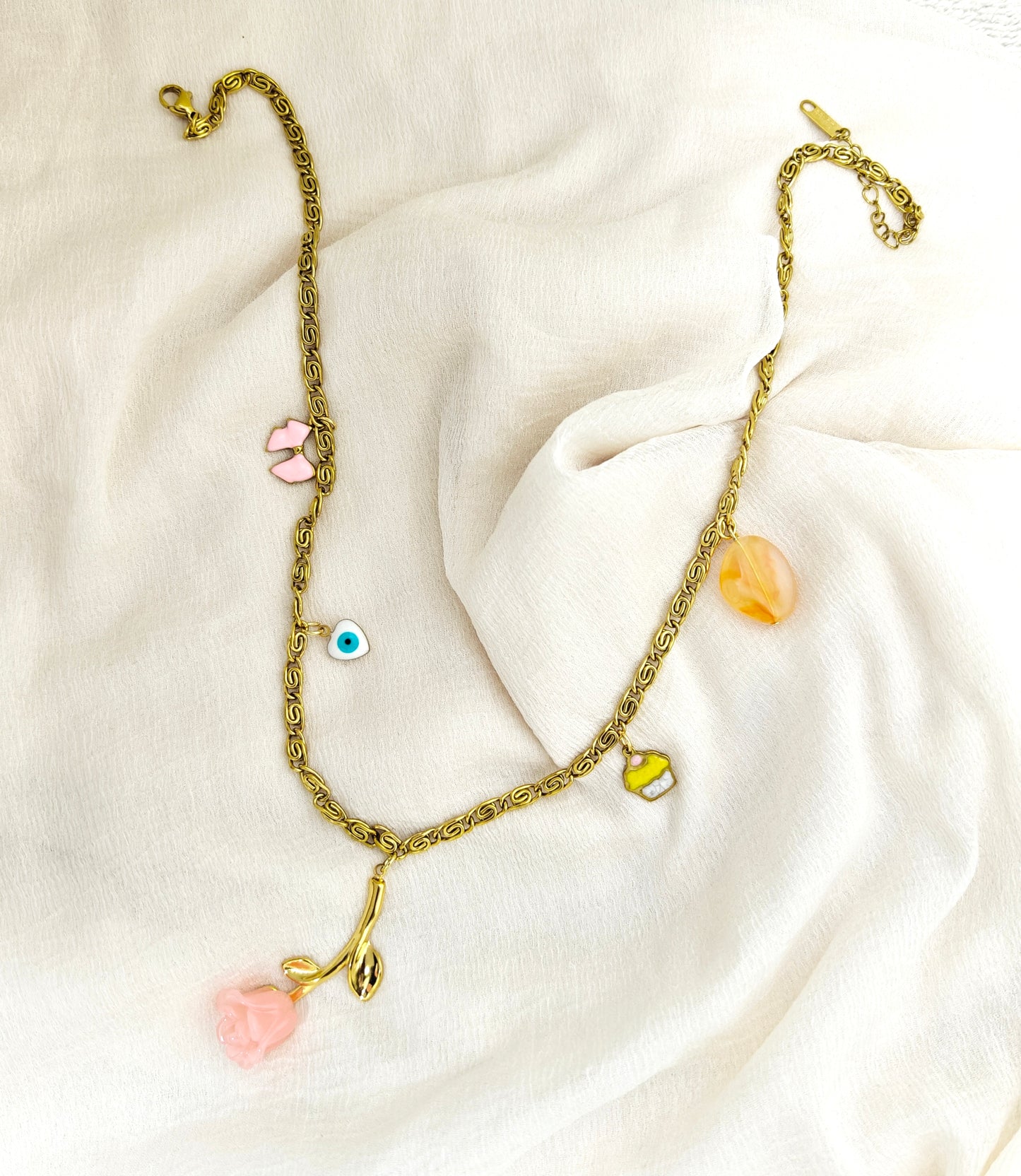 Antique Gold Charm Story Necklace