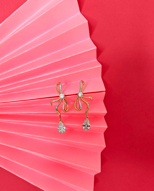 Crystal Bow Drop Earrings