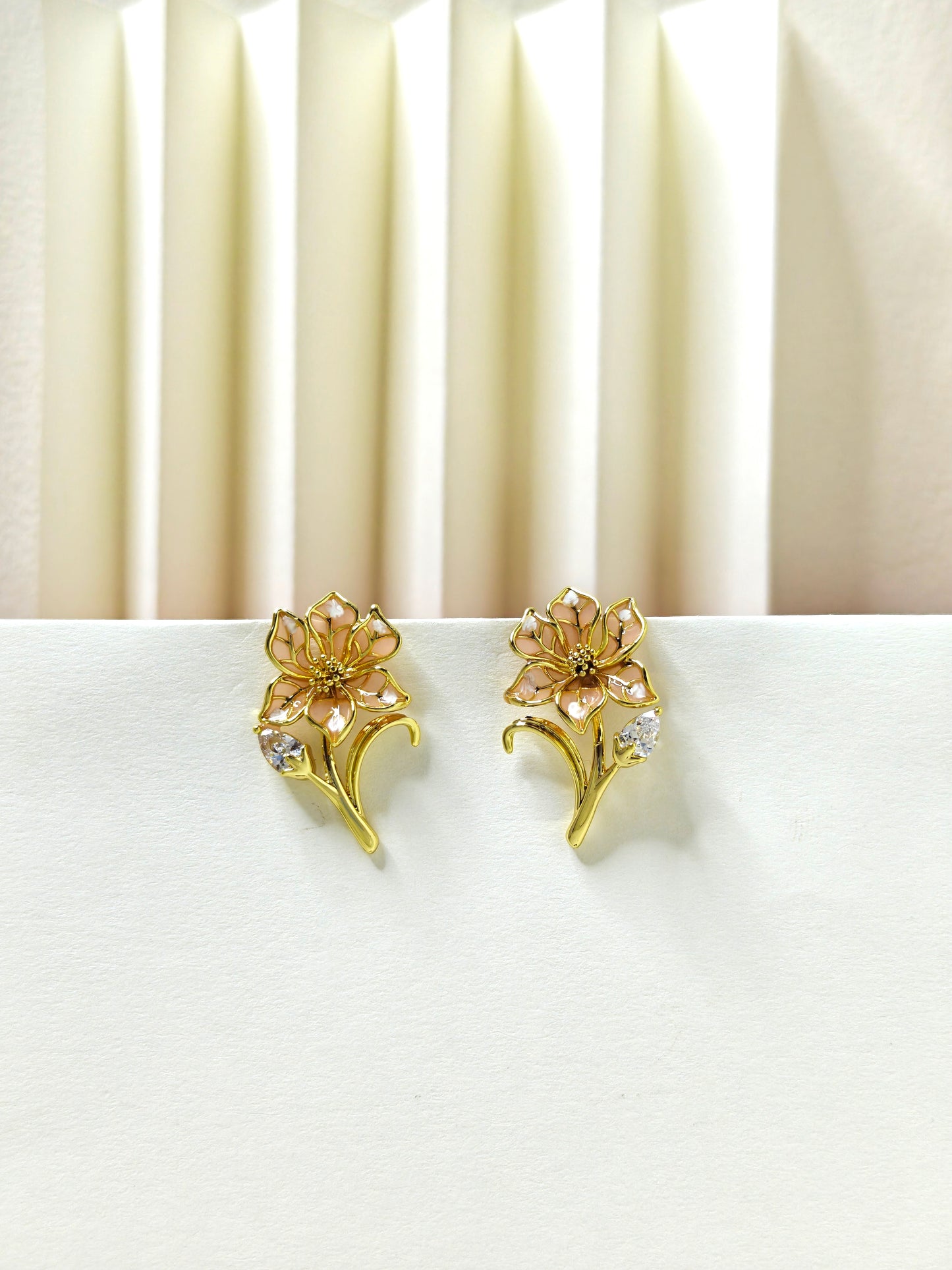 Pink Petal Crystal Stud Earrings