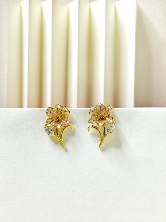 Pink Petal Crystal Stud Earrings