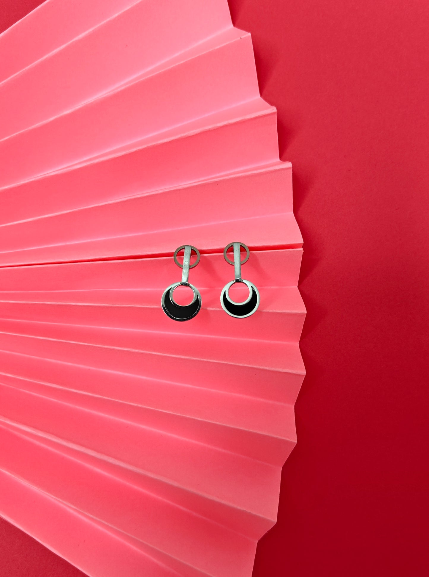 Black Silver Hoop Drop Earrings