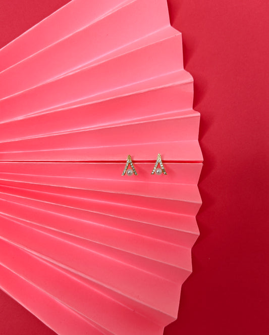 V Shaped Pearl Sparkle Studs