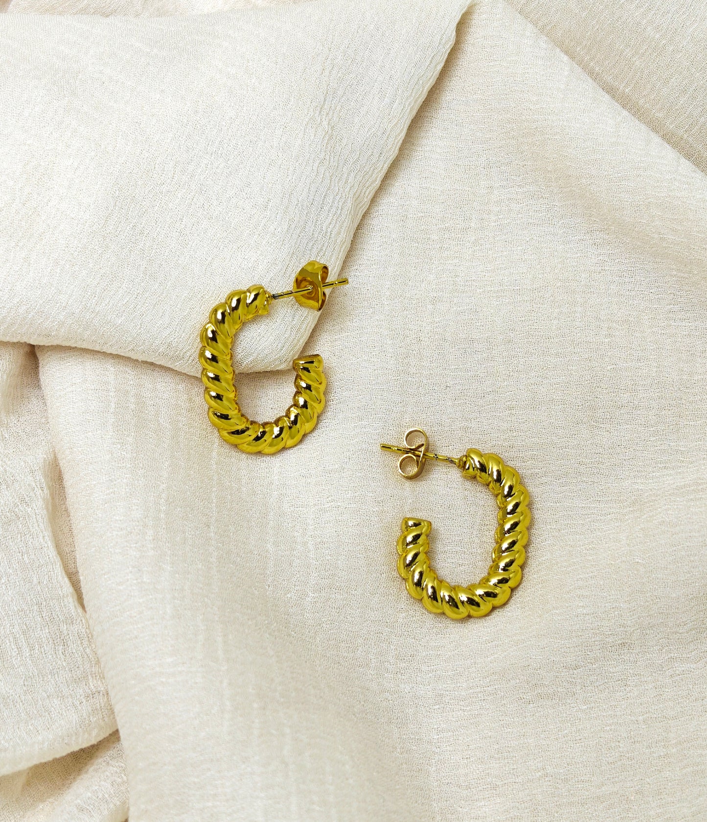 Gold Rope Twist Hoop Earrings