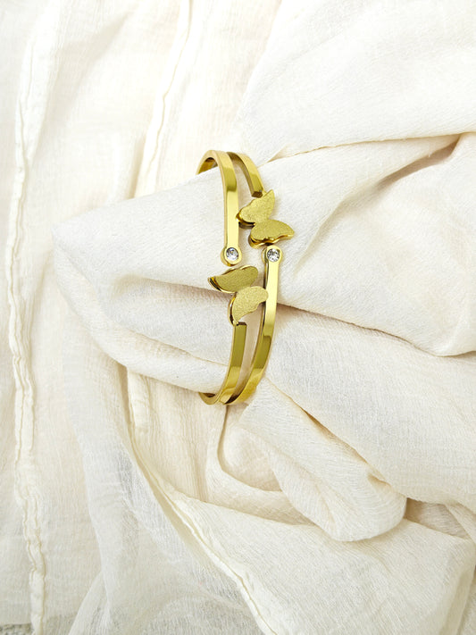 Gold Butterfly Charm Dual Band Bangle