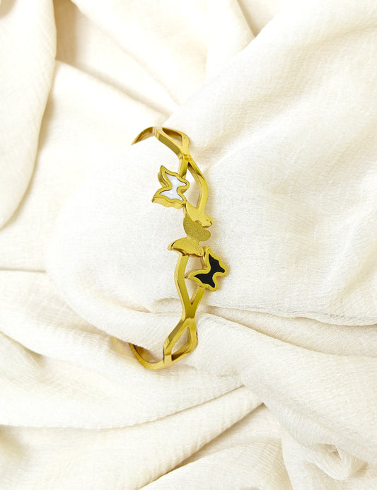 Butterfly Cutout Gold Enamel Bangle