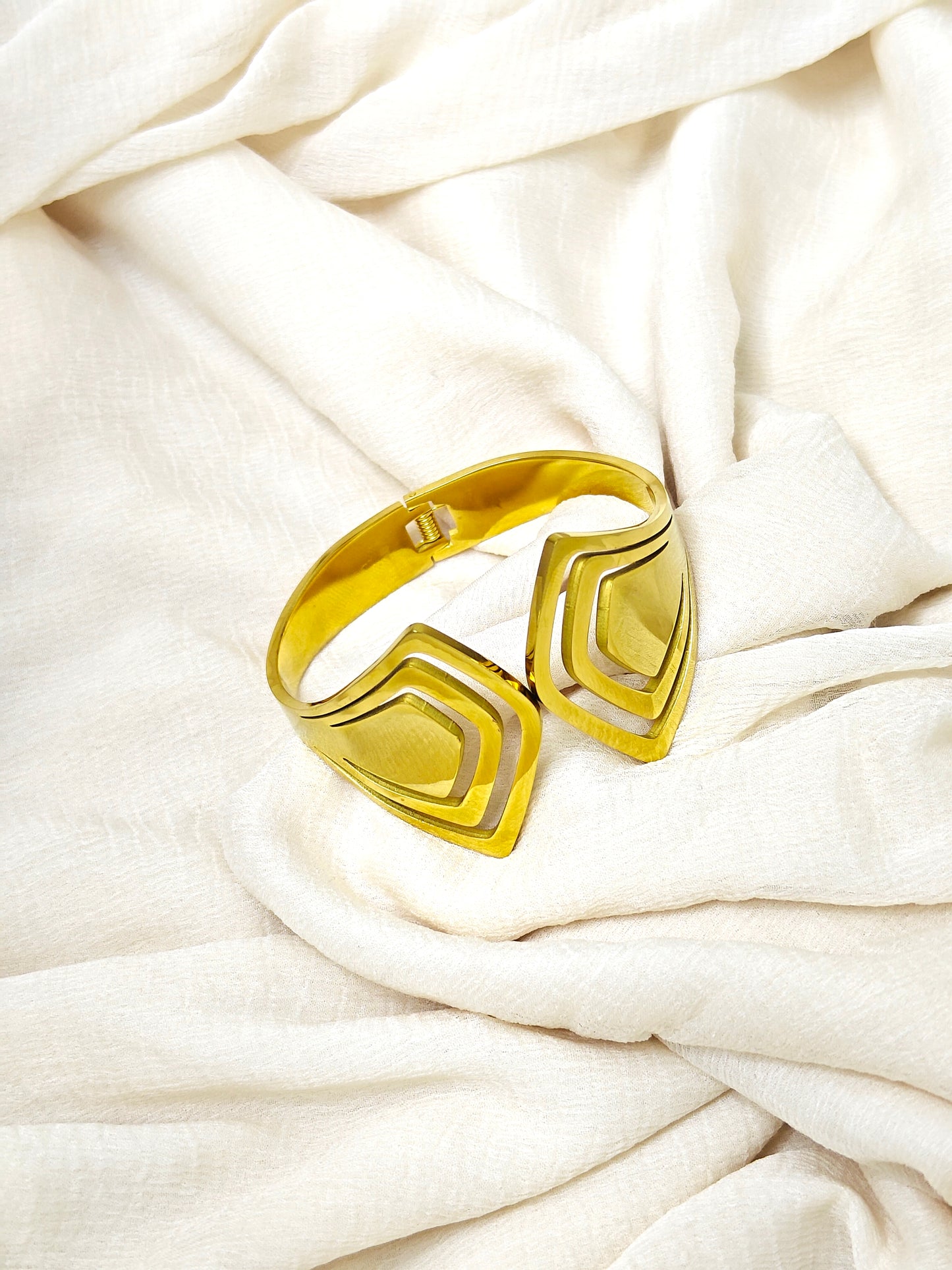 Layered Chevron Gold Statement Bangle