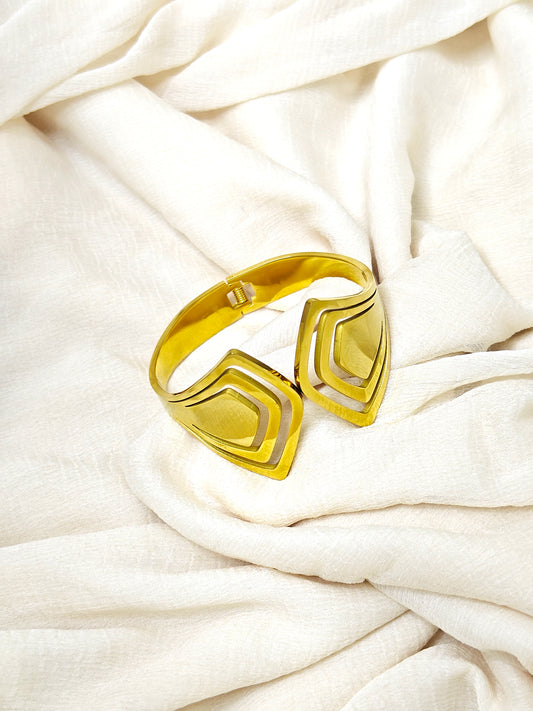 Layered Chevron Gold Statement Bangle