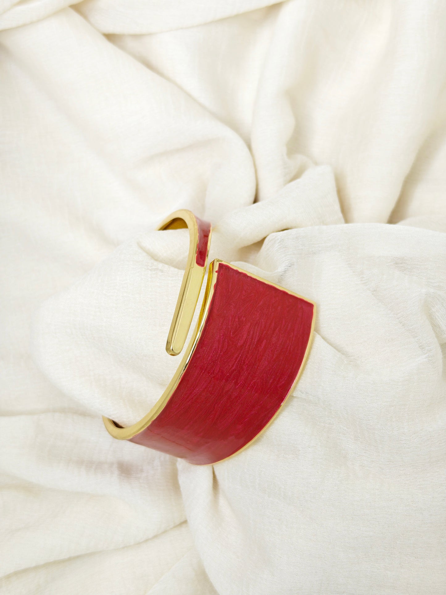Red Enamel Open Front Gold Cuff Bangle