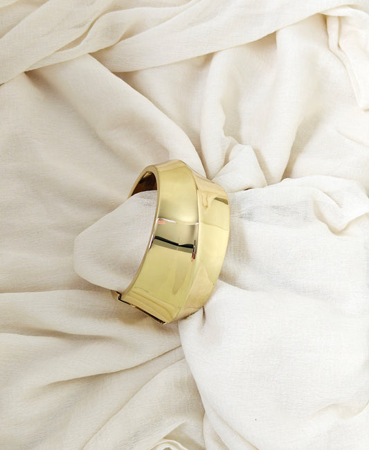 Curved Panel Wide Gold Cuff Bangle