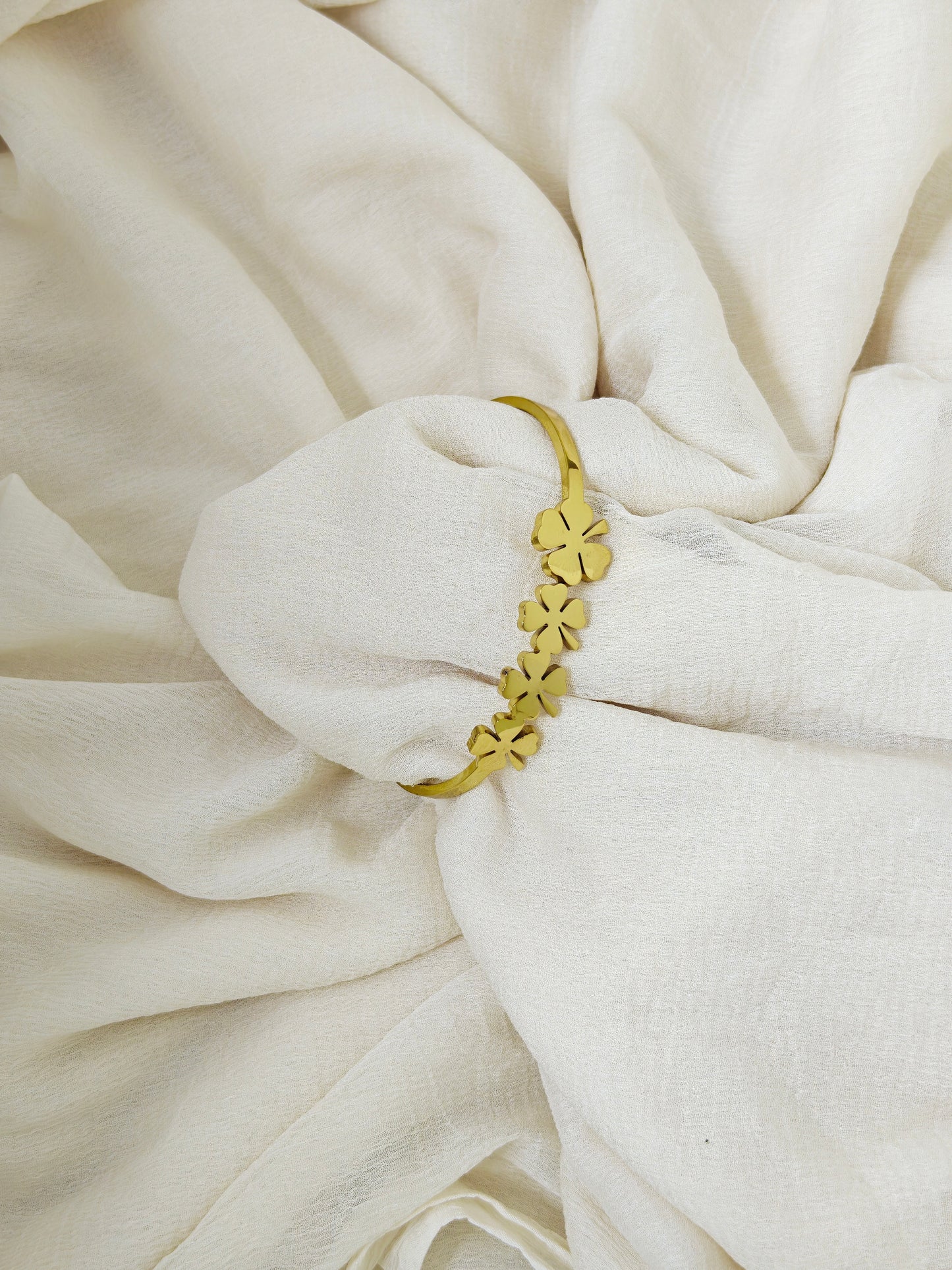 Gold Quad Clover Charm Bangle