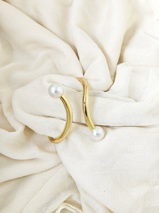 Gold Pearl Double-Ended Open Bangle