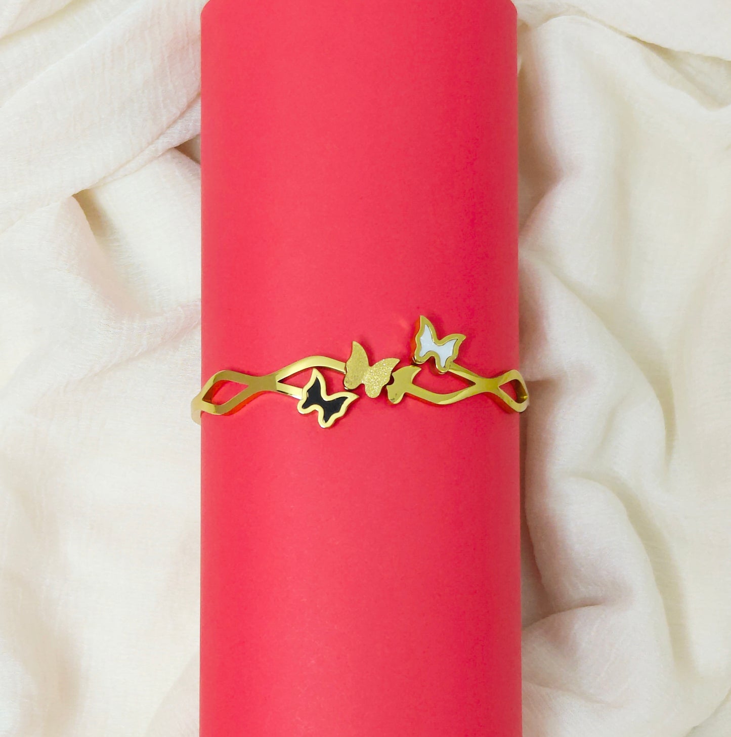 Butterfly Cutout Gold Enamel Bangle