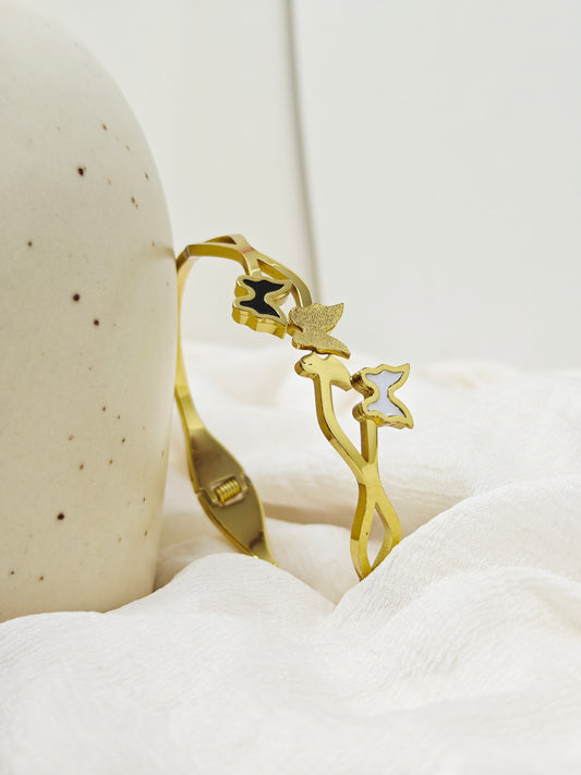 Butterfly Cutout Gold Enamel Bangle