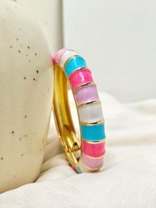 Multi-Color Enamel Tile Gold Bangle