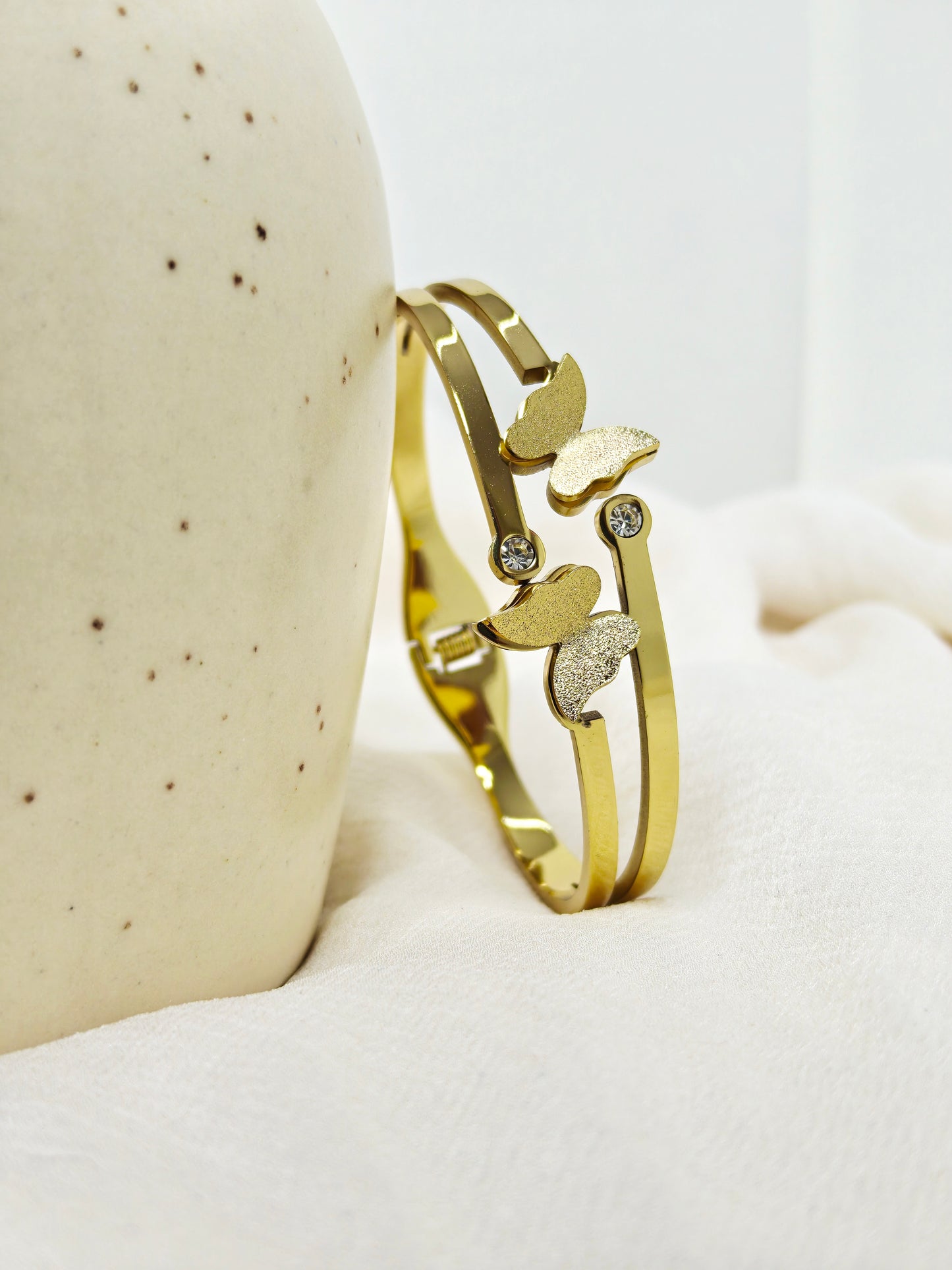 Gold Butterfly Charm Dual Band Bangle