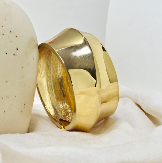 Curved Panel Wide Gold Cuff Bangle
