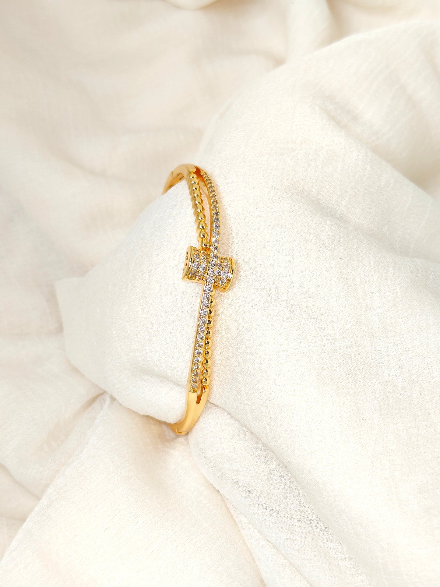 Gold Double Row Crystal Line Bangle