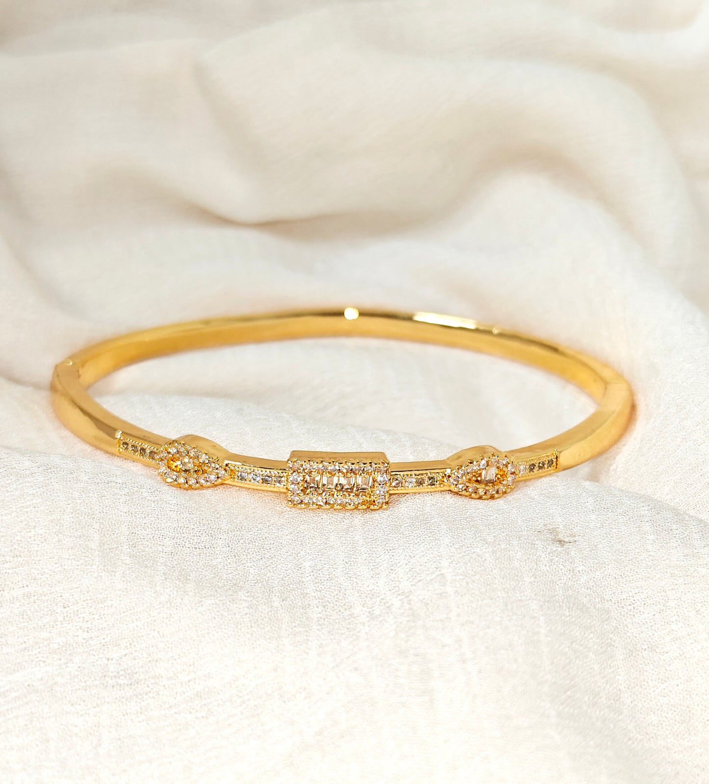 Gold Offset Bar Crystal Bangle