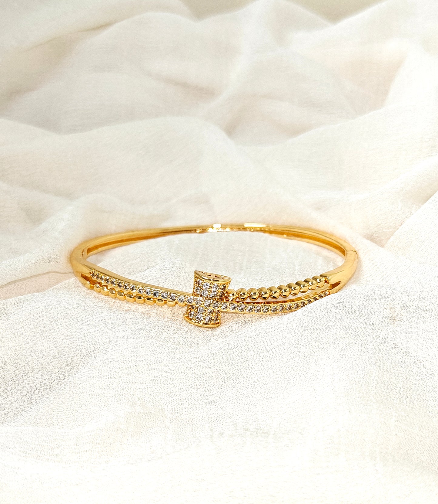 Gold Double Row Crystal Line Bangle